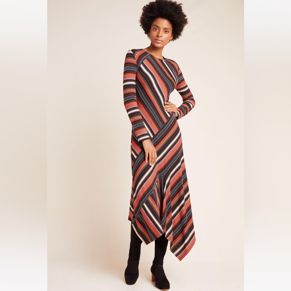 Anthropologie Striped Midi Dress in Black, Red, Cream